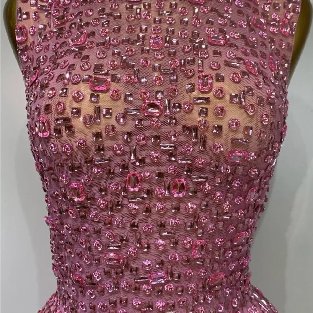 Sparkly Rhinestone Sleeveless Maxi Long Dress Sexy Mesh